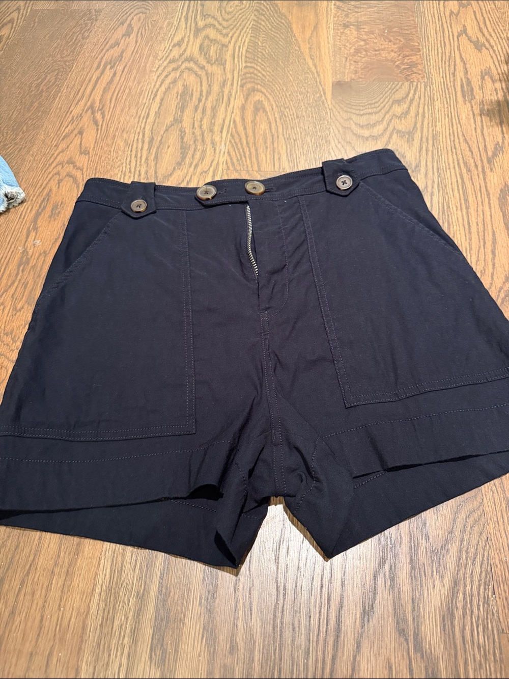 Maeve Black Cargo Shorts with Button Waist Detail